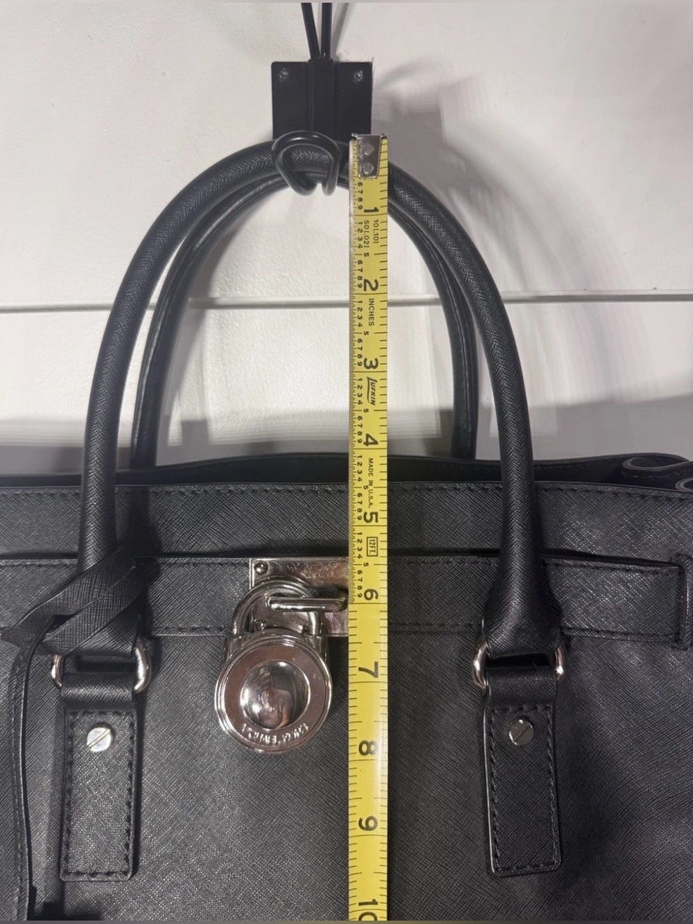 Michael Kors Hamilton Large Satchel Purse Black Saffiano Leather Silver Hardware - Picture 9 of 10
